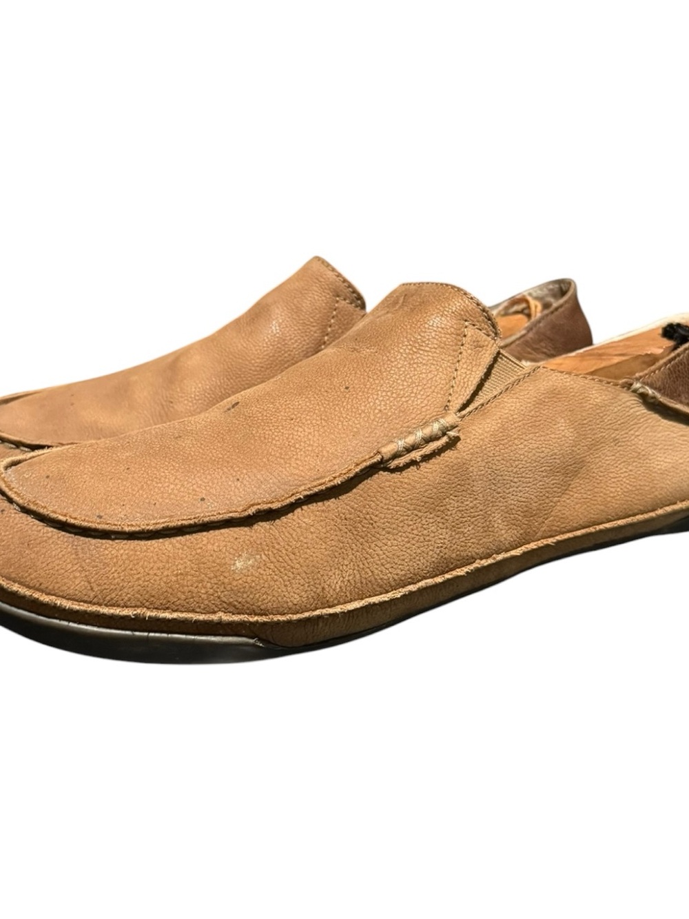 OluKai Moloa Slipper Men’s 12 Dark Wood Brown Nubuck Leather Shearling